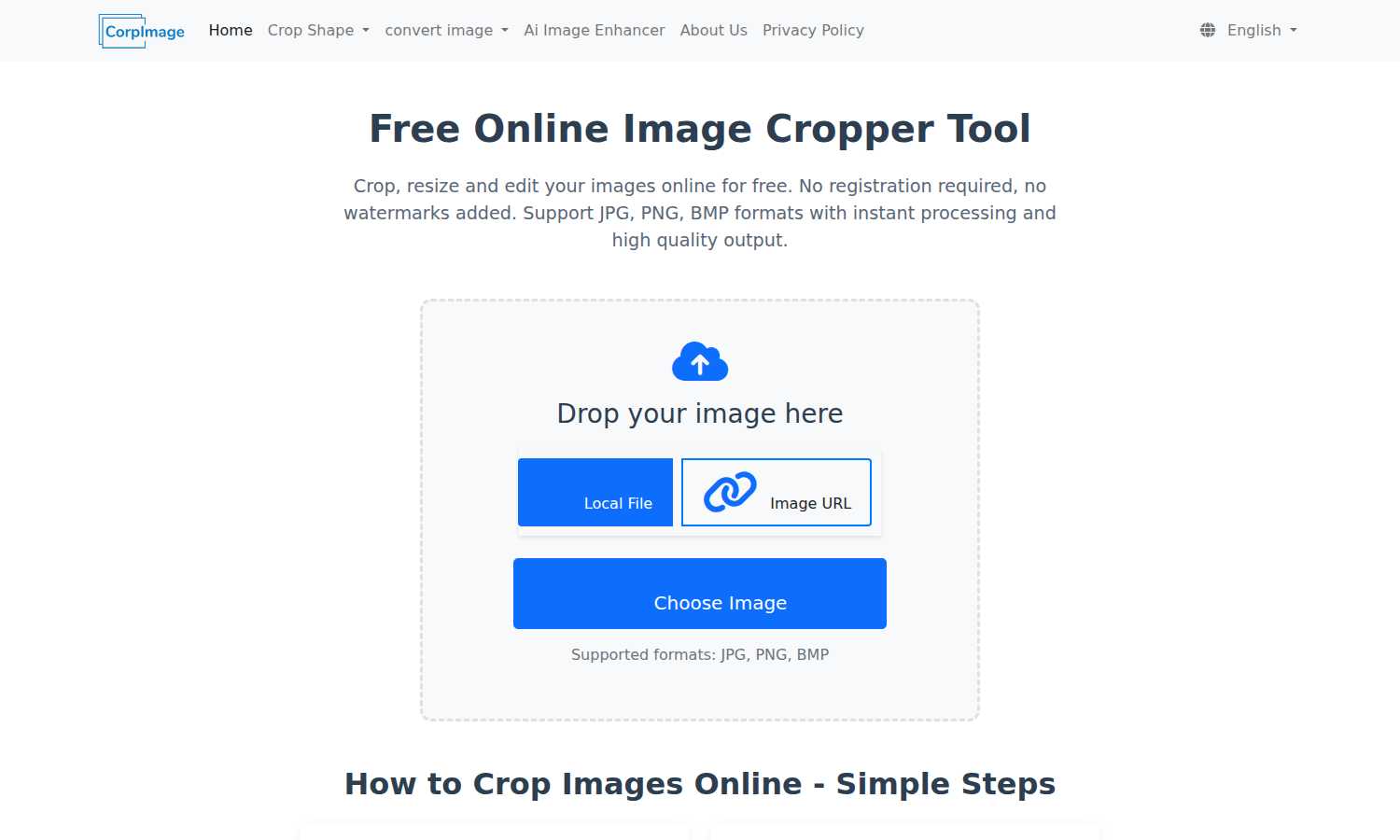 Crop Image application interface and features