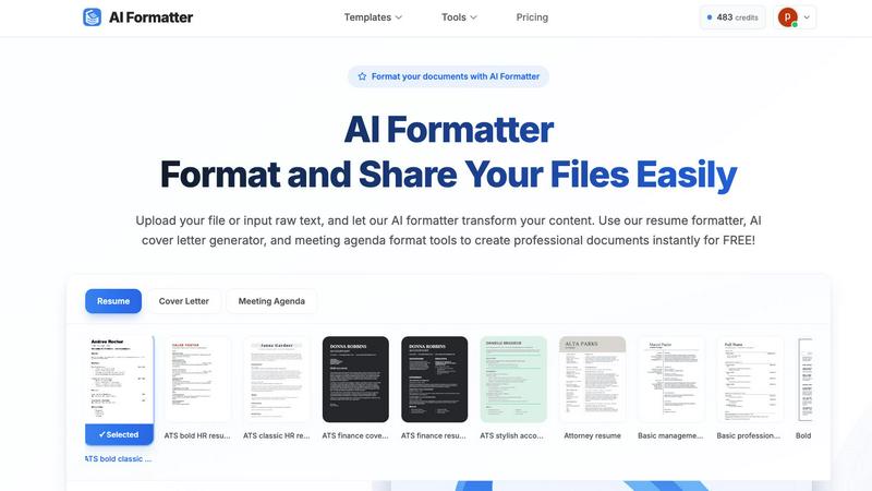 AI Formatter application interface and features