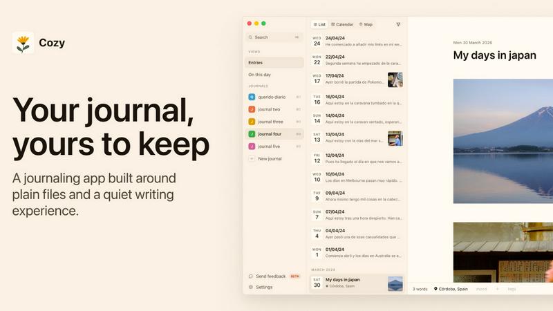 Cozy application interface and features