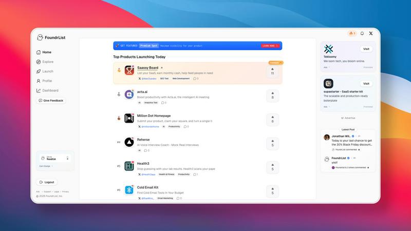FoundrList application interface and features