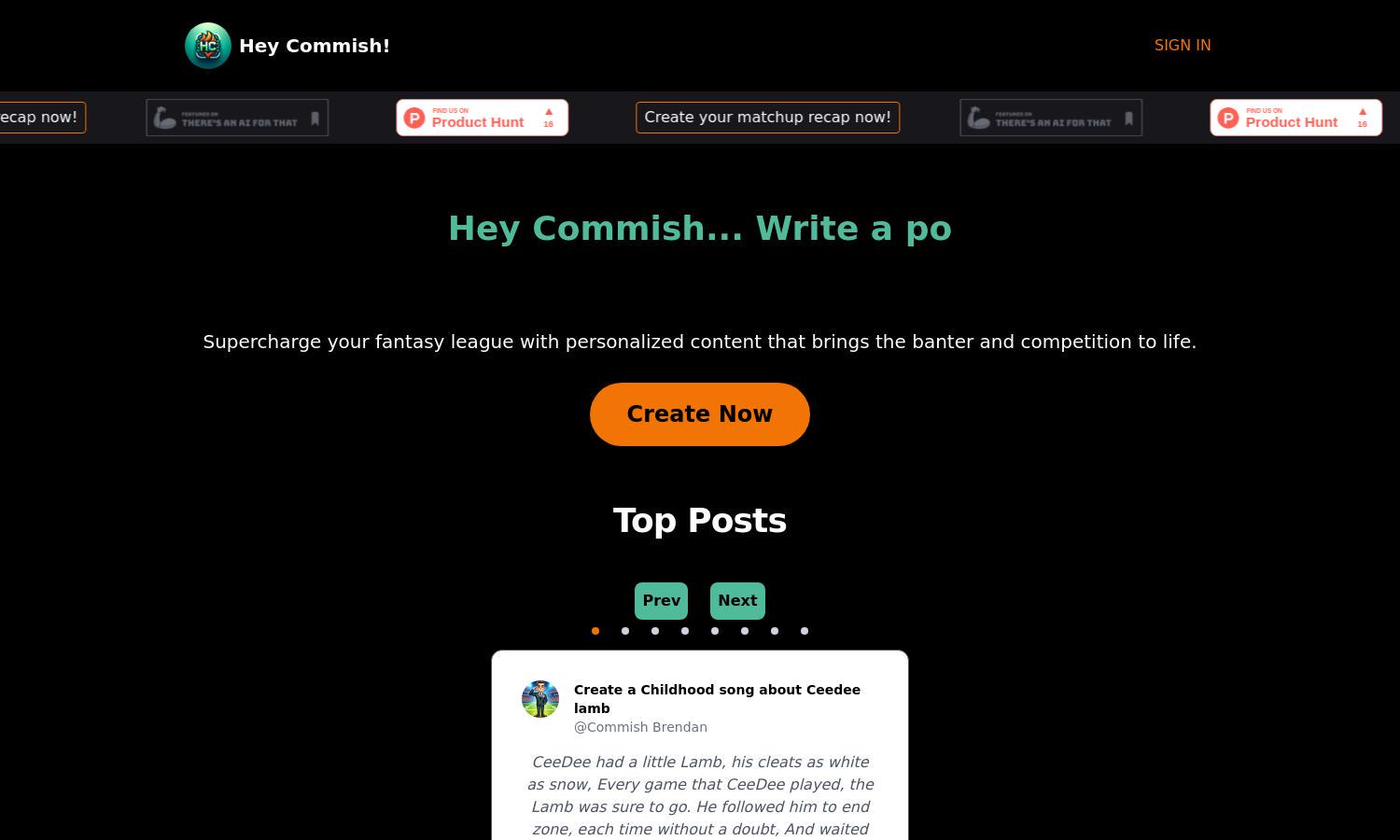 Hey Commish Website