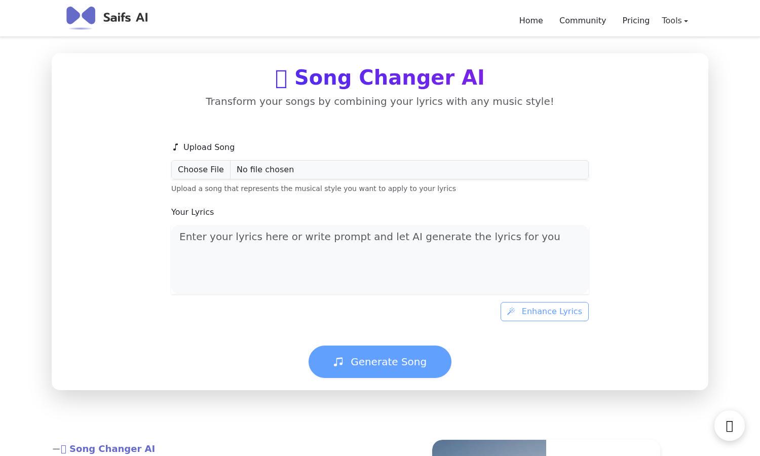Song Changer AI- Change Lyrics of Song Website