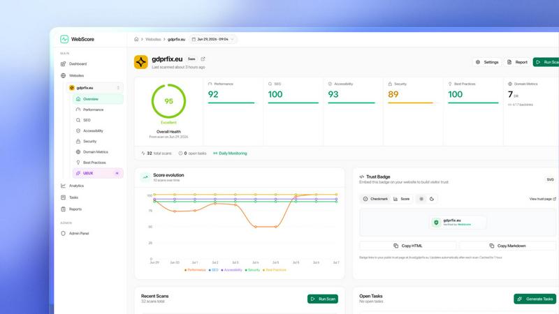 WebScore application interface and features